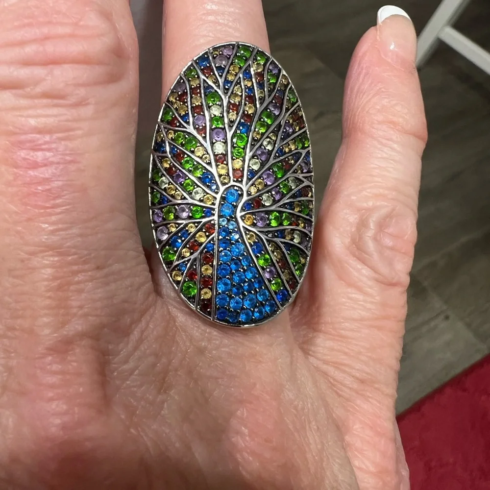 JTV Peacock Design Ring size 7 rhodium over sterling silver